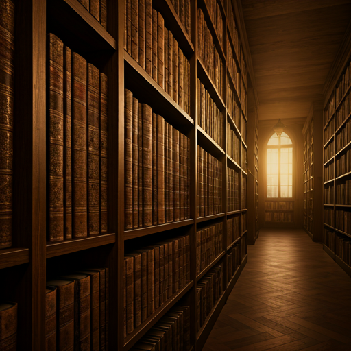 Archival shelves with historical books and manuscripts